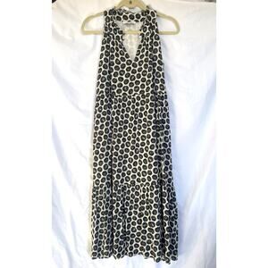 Amour Vert Sleeveless Blue White Floral Tiered Ruffle Summer Midi Dress, XS